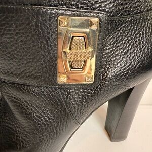 Enzo Angiolini Black Heeled Boots with Gold Accent